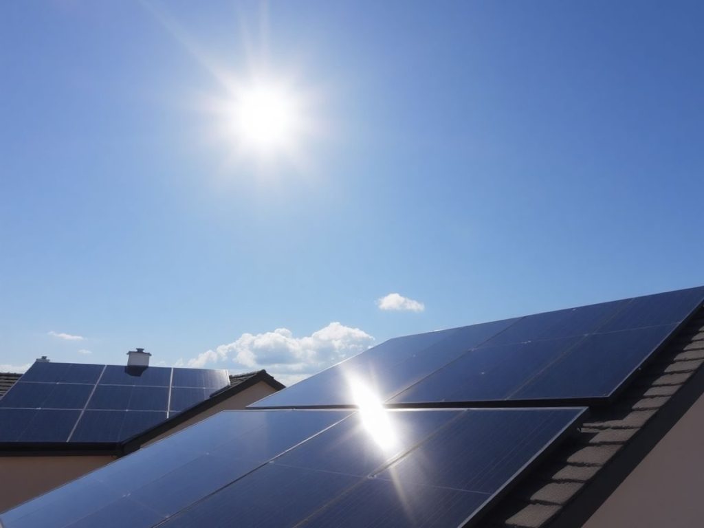 Panouri solare pe acoperișuri, lumină puternică