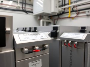 Baterii de sare conectate într-un centru de stocare a energiei.