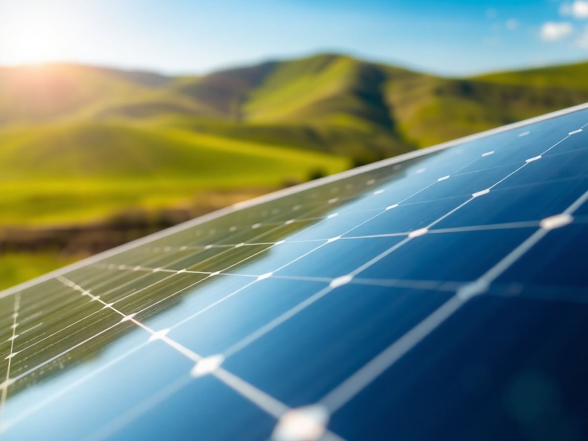 Panou solar în fața unui steag național românesc.